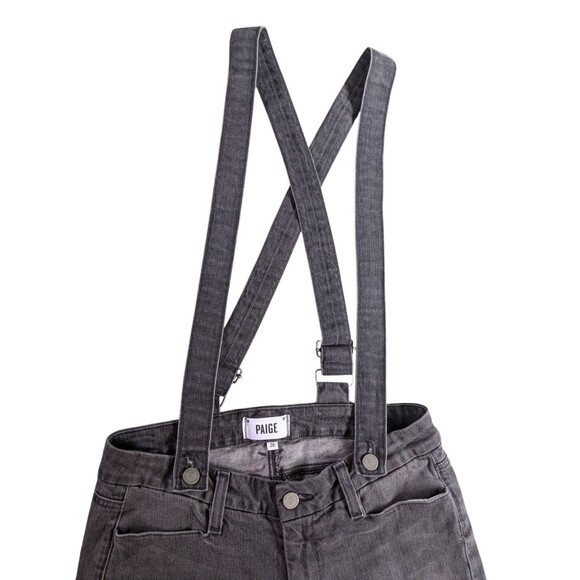 Paige Denim Suspender Overall Jeans Women's 26 Gray Stretch Cotton Hipster - Picture 3 of 10